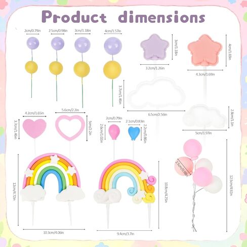 41Pcs Pastel Rainbow Cake Toppers,Colorful Birthday Cake Topper and Wedding Party Cake Rainbow Decorations in Kuwait