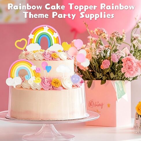 41Pcs Pastel Rainbow Cake Toppers,Colorful Birthday Cake Topper and Wedding Party Cake Rainbow Decorations in Kuwait