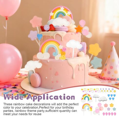 41Pcs Pastel Rainbow Cake Toppers,Colorful Birthday Cake Topper and Wedding Party Cake Rainbow Decorations in Kuwait