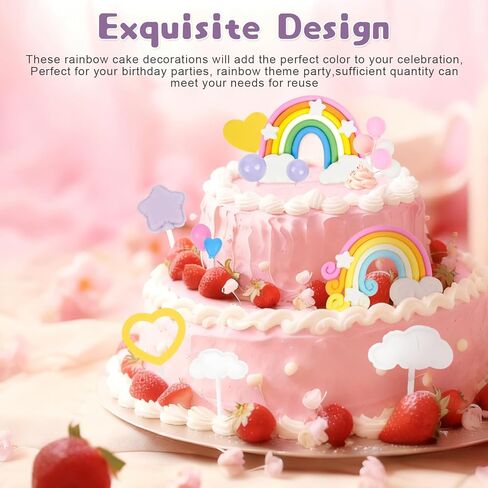 41Pcs Pastel Rainbow Cake Toppers,Colorful Birthday Cake Topper and Wedding Party Cake Rainbow Decorations in Kuwait