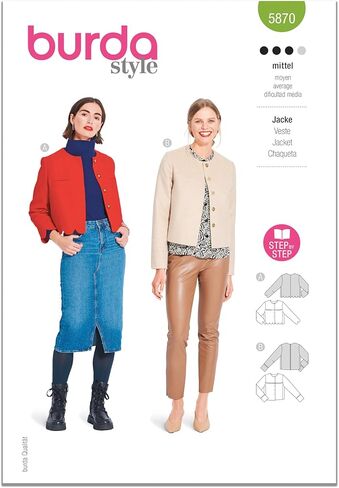 Burda Style X05870BURDA حزمة نمط خياطة سترة القطع المستقيمة من Misses، رمز التصميم B5870، الأحجام 8-18 (34-44) in Kuwait