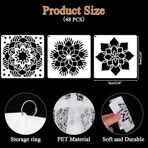 48pcs Mandala Painting Stencils Set for Craft Reusable, 3.6" Template for Painting Wood Wall Furniture Canvas Paint Supplies Home Decor in Saudi Arabia