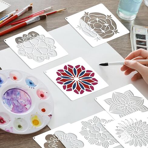 48pcs Mandala Painting Stencils Set for Craft Reusable, 3.6" Template for Painting Wood Wall Furniture Canvas Paint Supplies Home Decor in Saudi Arabia