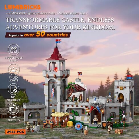 Medieval Guard Post Lighting Building Bricks Set - Middle Ages Castle Modular Collection Display Kit with Minifigures 2945 Pcs for Adults & Teens in Kuwait