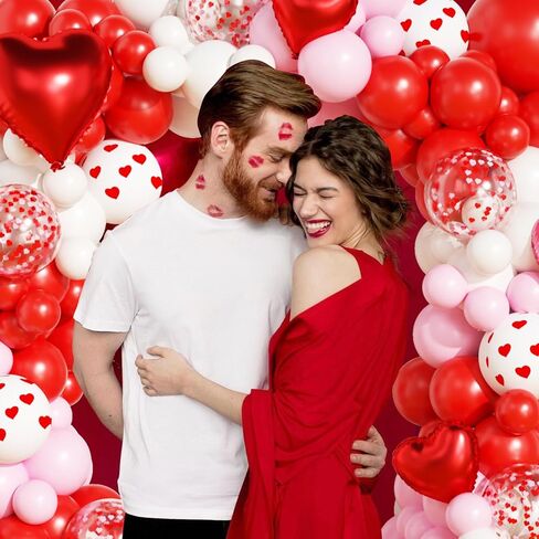 Valentines Day Balloon Arch Garland Kit, Valentine Pink White Red Heart I LOVE YOU Balloons with Rose Petals for Bachelorette Bridal Engagement Birthday Galentines Valentines Party Decorations in Saudi Arabia