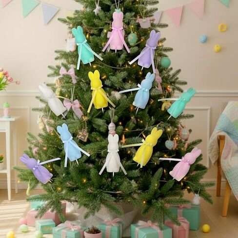 6 Pcs Easter Bunny Picks Pastel Flocked Bunny Picks Easter Rabbit Ornament with Bow 11" Tall for Spring Vase Table Floral Arrangement Centerpiece Wreath Tree Ornament in Kuwait