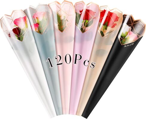 120 قطعة من أكياس تغليف باقة الزهور المفردة منthenshop، 120 قطعة من أكياس الورد ذات 6 ألوان، أكياس تغليف الزهور المفردة لعيد الحب، مستلزمات ترتيب الزهور في عيد الحب، مستلزمات زهور الزفاف وأعياد الميلاد in Kuwait