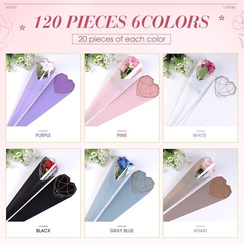 120 قطعة من أكياس تغليف باقة الزهور المفردة منthenshop، 120 قطعة من أكياس الورد ذات 6 ألوان، أكياس تغليف الزهور المفردة لعيد الحب، مستلزمات ترتيب الزهور في عيد الحب، مستلزمات زهور الزفاف وأعياد الميلاد in Kuwait