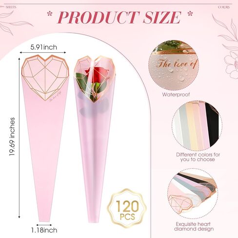 120 قطعة من أكياس تغليف باقة الزهور المفردة منthenshop، 120 قطعة من أكياس الورد ذات 6 ألوان، أكياس تغليف الزهور المفردة لعيد الحب، مستلزمات ترتيب الزهور في عيد الحب، مستلزمات زهور الزفاف وأعياد الميلاد in Kuwait