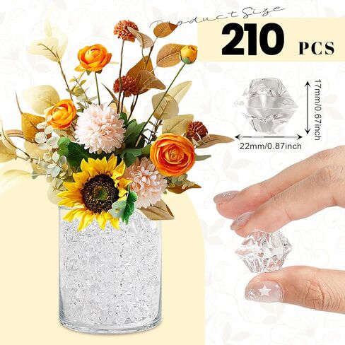 مكعبات ثلج وهمية، 210 قطعة صخور شفافة للمزهريات، 17 * 22 ملم ألماس بلاستيكي، مكعبات ثلج بلاستيكية حشو مزهرية للقطع المركزية in Kuwait