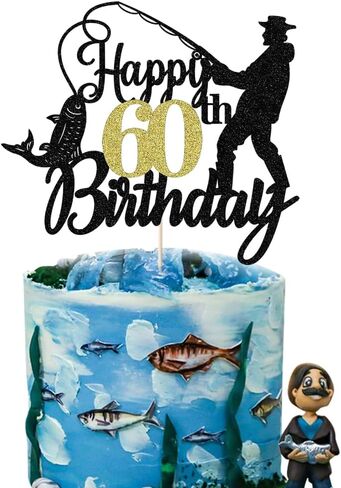 الصيد سعيد 50 عيد ميلاد كعكة توبر - رجل صياد موضوع ديكور الكعكة - صياد 50 عامًا زينة الحفلات، هتافات حتى 50 عامًا، صيد الأسماك تحت عنوان زينة حفلة عيد الميلاد الخمسين in Saudi Arabia