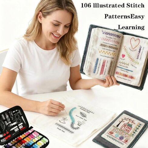 Aimery 2026 New Embroidery Pattern Set,Embroidery Stitch Book, Includes 106 Universal Stitch Patterns, A Complete Tool Kit, and Embroidery Tutorials, Suitable for Beginners and DIY Enthusiasts. (1) in Saudi Arabia