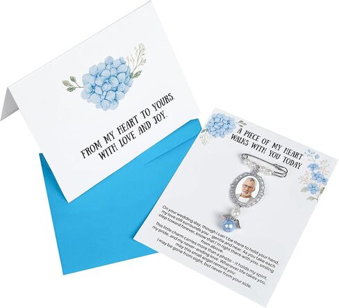 سحر باقة الزفاف مع مدلاة للصور - دبوس تذكار أزرق تذكاري لحفلات الزفاف، لتكريم أحبائهم | باقة اكسسوار للعروس in Kuwait