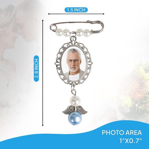 سحر باقة الزفاف مع مدلاة للصور - دبوس تذكار أزرق تذكاري لحفلات الزفاف، لتكريم أحبائهم | باقة اكسسوار للعروس in Kuwait