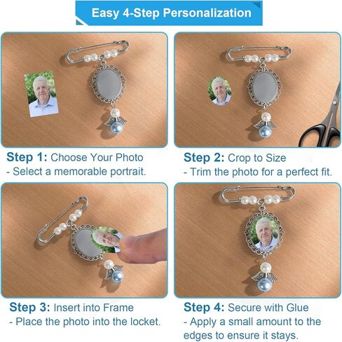 سحر باقة الزفاف مع مدلاة للصور - دبوس تذكار أزرق تذكاري لحفلات الزفاف، لتكريم أحبائهم | باقة اكسسوار للعروس in Kuwait