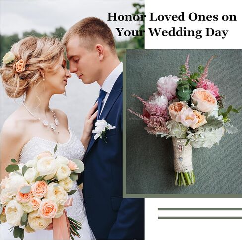 سحر باقة الزفاف مع مدلاة للصور - دبوس تذكار أزرق تذكاري لحفلات الزفاف، لتكريم أحبائهم | باقة اكسسوار للعروس in Kuwait