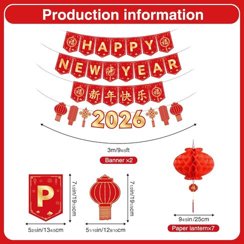 Chinese New Year Decorations 2026 Banner Lunar New Year Decorations 2026 Year Of The Horse Happy Lunar New Year 3D Red Lantern Banner Spring Festival Party Supplies in Kuwait