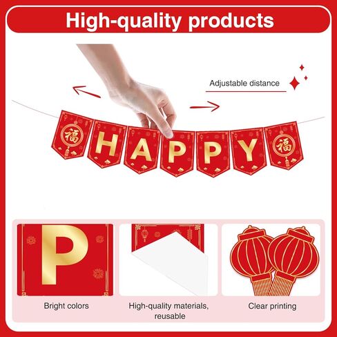 Chinese New Year Decorations 2026 Banner Lunar New Year Decorations 2026 Year Of The Horse Happy Lunar New Year 3D Red Lantern Banner Spring Festival Party Supplies in Kuwait