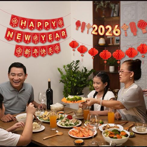Chinese New Year Decorations 2026 Banner Lunar New Year Decorations 2026 Year Of The Horse Happy Lunar New Year 3D Red Lantern Banner Spring Festival Party Supplies in Kuwait