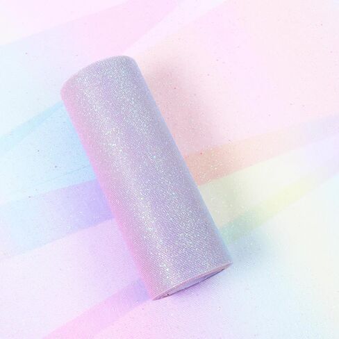 Glitter Rainbow Tulle Rolls 6 inch x 10 Yards Rainbow Fabric Pink Glitter Tulle Ribbon Roll for Table Runner, Table Skirt, Chair Sash, Sewing Crafting Birthday Baby Shower Wedding Christmas in Saudi Arabia