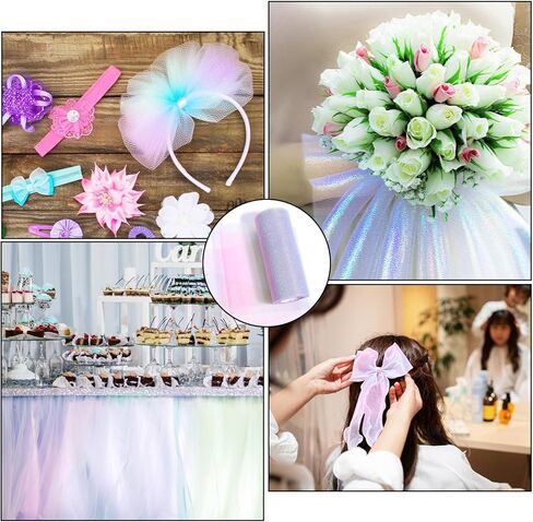 Glitter Rainbow Tulle Rolls 6 inch x 10 Yards Rainbow Fabric Pink Glitter Tulle Ribbon Roll for Table Runner, Table Skirt, Chair Sash, Sewing Crafting Birthday Baby Shower Wedding Christmas in Saudi Arabia