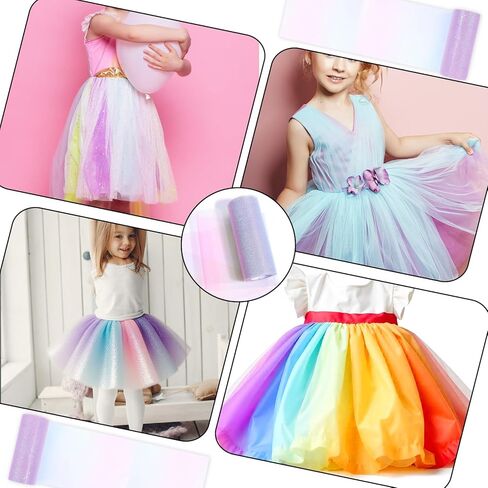 Glitter Rainbow Tulle Rolls 6 inch x 10 Yards Rainbow Fabric Pink Glitter Tulle Ribbon Roll for Table Runner, Table Skirt, Chair Sash, Sewing Crafting Birthday Baby Shower Wedding Christmas in Saudi Arabia