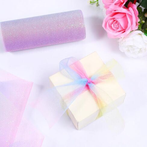 Glitter Rainbow Tulle Rolls 6 inch x 10 Yards Rainbow Fabric Pink Glitter Tulle Ribbon Roll for Table Runner, Table Skirt, Chair Sash, Sewing Crafting Birthday Baby Shower Wedding Christmas in Saudi Arabia