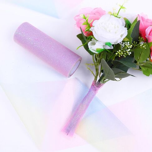 Glitter Rainbow Tulle Rolls 6 inch x 10 Yards Rainbow Fabric Pink Glitter Tulle Ribbon Roll for Table Runner, Table Skirt, Chair Sash, Sewing Crafting Birthday Baby Shower Wedding Christmas in Saudi Arabia