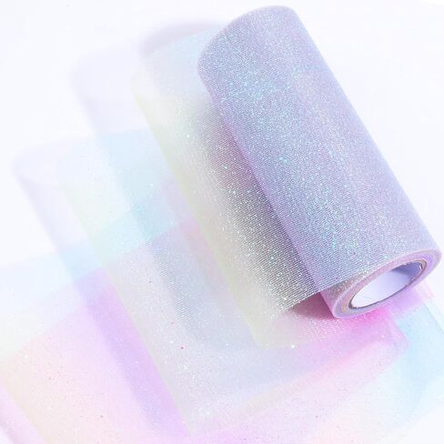 Glitter Rainbow Tulle Rolls 6 inch x 10 Yards Rainbow Fabric Pink Glitter Tulle Ribbon Roll for Table Runner, Table Skirt, Chair Sash, Sewing Crafting Birthday Baby Shower Wedding Christmas in Saudi Arabia
