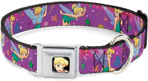 طوق الكلب بإبزيم لأسفل وحزام الأمان وإبزيم جرس تينكر يضع الزهور والنجوم والجمجمة الأرجوانية مقاس 15 إلى 26 بوصة بعرض 1.0 بوصة، متعدد الألوان، DC-WDY007-L in Kuwait