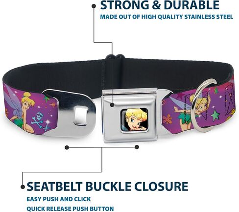 طوق الكلب بإبزيم لأسفل وحزام الأمان وإبزيم جرس تينكر يضع الزهور والنجوم والجمجمة الأرجوانية مقاس 15 إلى 26 بوصة بعرض 1.0 بوصة، متعدد الألوان، DC-WDY007-L in Kuwait