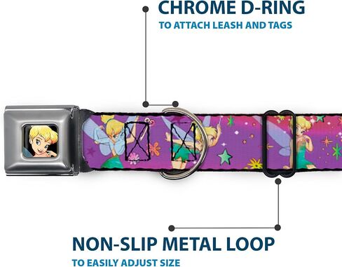 طوق الكلب بإبزيم لأسفل وحزام الأمان وإبزيم جرس تينكر يضع الزهور والنجوم والجمجمة الأرجوانية مقاس 15 إلى 26 بوصة بعرض 1.0 بوصة، متعدد الألوان، DC-WDY007-L in Kuwait