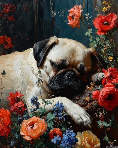 SVINOILER DIY Paint by Numbers for Adults Beginner, Affectionate Pug Snuggling, Paint by Numbers Kit Dog Painting by Numbers for Adults, 16"x 20", Lively in Saudi Arabia