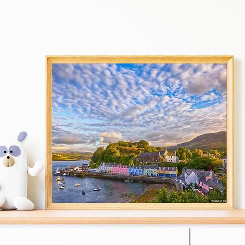 SVINOILER DIY Paint by Numbers View on Portree Isle of Skye Scotland Canvas Painting Set with Acrylic Pigment Paintbrush for Adults Beginners Artwork Gift 16" x 20" in Saudi Arabia