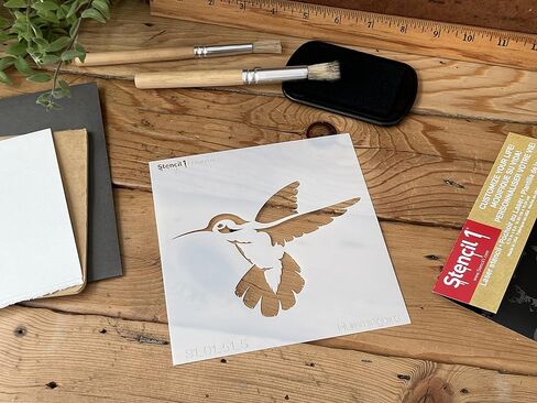 Stencil1 Bird Stencil استنسل عالي الجودة وقابل لإعادة الاستخدام للرسم والفنون والحرف اليدوية والرسم - عناصر تزيين وديكور على أقمشة الجدران والأثاث - استنسل الطائر الطنان - 5.75 بوصة × 6 بوصة in Saudi Arabia