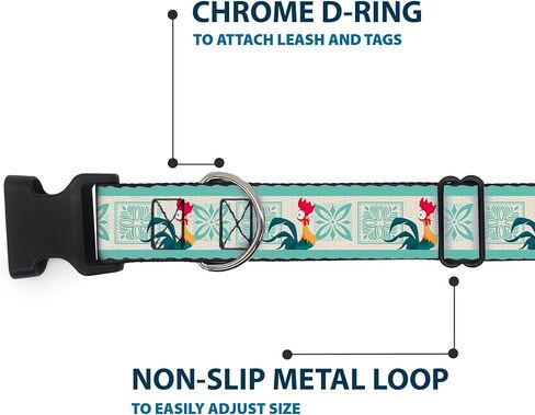 Disney Pet Collar, Dog Collar Plastic Buckle, Moana HEI HEI The Rooster and Icon Blocks White Light Green, 15 to 24 Inches 1.0 Inch Wide in Saudi Arabia