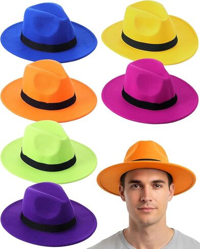 SATINIOR 6 Pcs Felt Gangster Hats for Men, Gentlemen Hats Christmas Costume Hats for Adult 1920s Party Hat Short Brim Top Hat for Men Women Unisex in Saudi Arabia