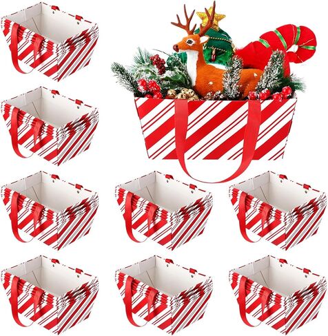 Pinkunn 48 Pcs Christmas Basket for Gifts Empty Bulk, Holiday Gift Empty Baskets with Handle, Reusable Kraft Market Cardboard Tray for Xmas Present Wrapping(Twill,9.8 x 6.5 x 4.3 in) in Saudi Arabia