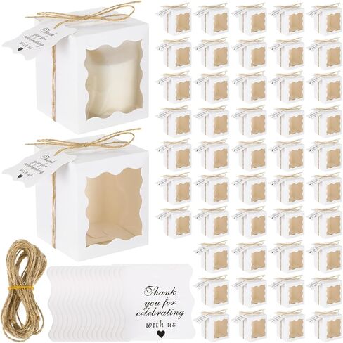 MAQUITA 50 Set Candle Gift Box Transparent Gift Packaging Box for 4-10 oz Candles 50 Paper Thank You Tag for Christmas Wedding Birthday Party Favor in Saudi Arabia