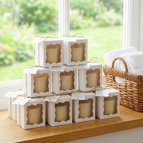 MAQUITA 50 Set Candle Gift Box Transparent Gift Packaging Box for 4-10 oz Candles 50 Paper Thank You Tag for Christmas Wedding Birthday Party Favor in Saudi Arabia