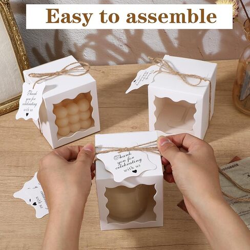 MAQUITA 50 Set Candle Gift Box Transparent Gift Packaging Box for 4-10 oz Candles 50 Paper Thank You Tag for Christmas Wedding Birthday Party Favor in Saudi Arabia