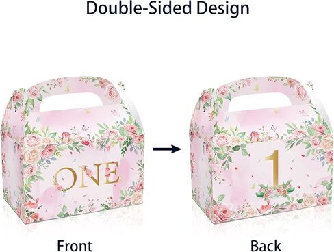 12Pcs Elegant Tea Party Themed 1st Birthday Gift Boxes,Pink Flower One Year Birthday Party Gift Handheld Paper Box, Perfect for Party Favors and Celebrations in Saudi Arabia