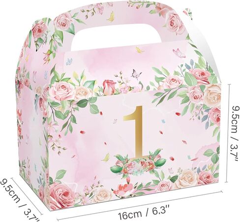 12Pcs Elegant Tea Party Themed 1st Birthday Gift Boxes,Pink Flower One Year Birthday Party Gift Handheld Paper Box, Perfect for Party Favors and Celebrations in Saudi Arabia