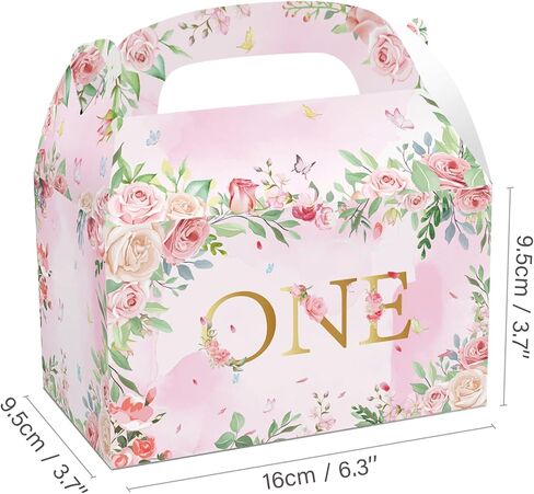 12Pcs Elegant Tea Party Themed 1st Birthday Gift Boxes,Pink Flower One Year Birthday Party Gift Handheld Paper Box, Perfect for Party Favors and Celebrations in Saudi Arabia