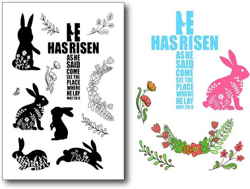Easter Bunny Clear Stamps for Card Making or Journaling He has Risen Easter Sentiment Flowers Rubber Stamps for Scrapbooking Photo Album and Other Paper Crafts Decoration in Saudi Arabia