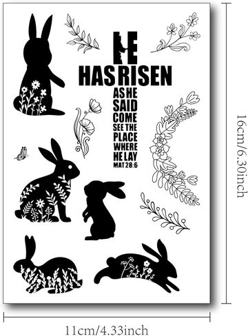 Easter Bunny Clear Stamps for Card Making or Journaling He has Risen Easter Sentiment Flowers Rubber Stamps for Scrapbooking Photo Album and Other Paper Crafts Decoration in Saudi Arabia