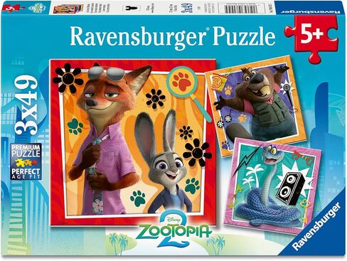 Ravensburger - Zootopia 2: A New Mission - مجموعة ألغاز الصور المقطوعة 3 × 49 قطعة - مشاهد نابضة بالحياة مع جودي هوبس ونيك وايلد والأصدقاء - جودة ممتازة - متعة خالية من الشاشة - للأطفال بعمر 5 سنوات فما فوق in Kuwait