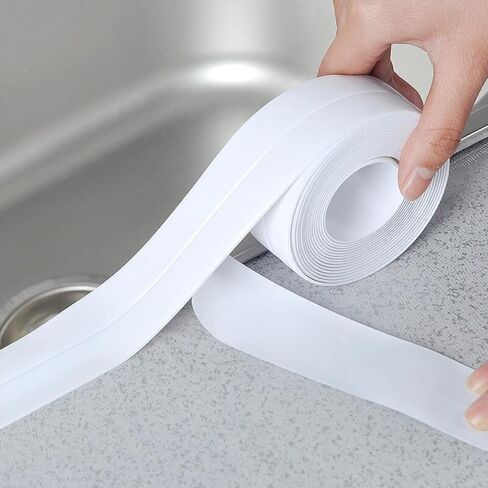 1 Pack Caulk Tape,10.5Ft PVC Self Adhesive Tape, Sealing Waterproof Silicone Tape for Bathroom Bathtub Kitchen Toilet Wall Windows Edge Protector (1.5" x 10.5Ft,White) in Saudi Arabia