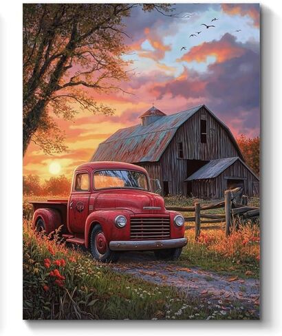 The Red Truck and The Old Barn Paint by Numbers Kit for Adults, 16"x20" Canvas Painting Kit for Beginners, Modern Aesthetic DIY Paint by Number on Canvas for Home Wall Decor 73 in Saudi Arabia