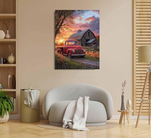 The Red Truck and The Old Barn Paint by Numbers Kit for Adults, 16"x20" Canvas Painting Kit for Beginners, Modern Aesthetic DIY Paint by Number on Canvas for Home Wall Decor 73 in Saudi Arabia